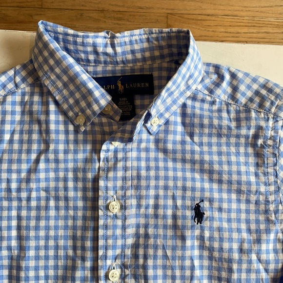 Ralph Lauren checkered blue and white boys long sleeve, size S(8) - Picture 2 of 4